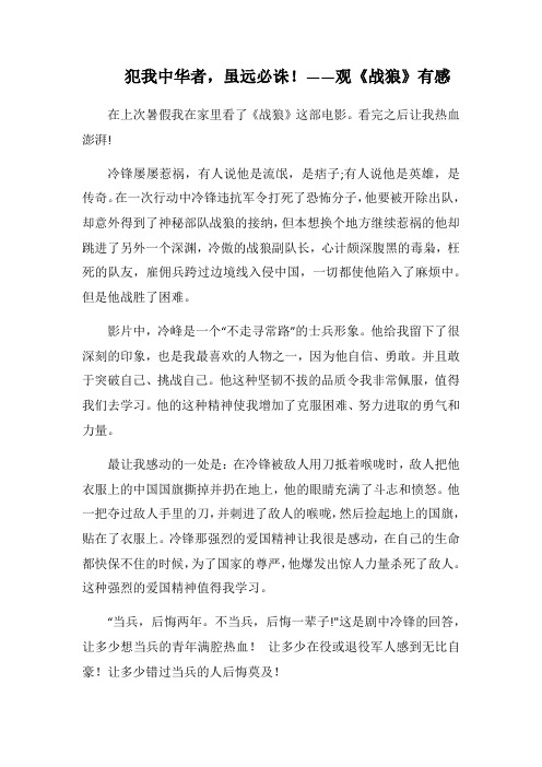 犯我中华者,虽远必诛!——观《战狼》心得札记