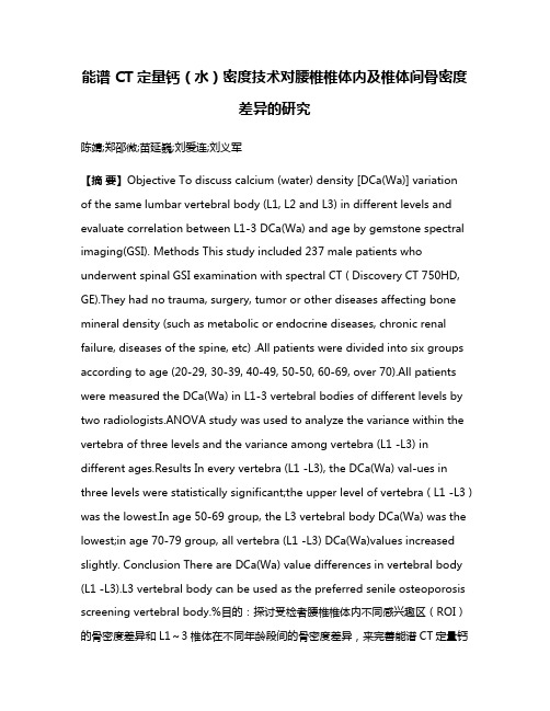 能谱 CT定量钙（水）密度技术对腰椎椎体内及椎体间骨密度差异的研究