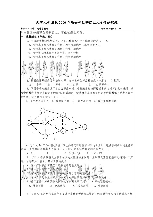 天大2006年运筹学考研真题