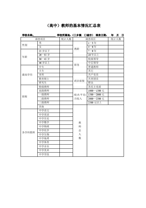 (高中)教师的基本情况汇总表