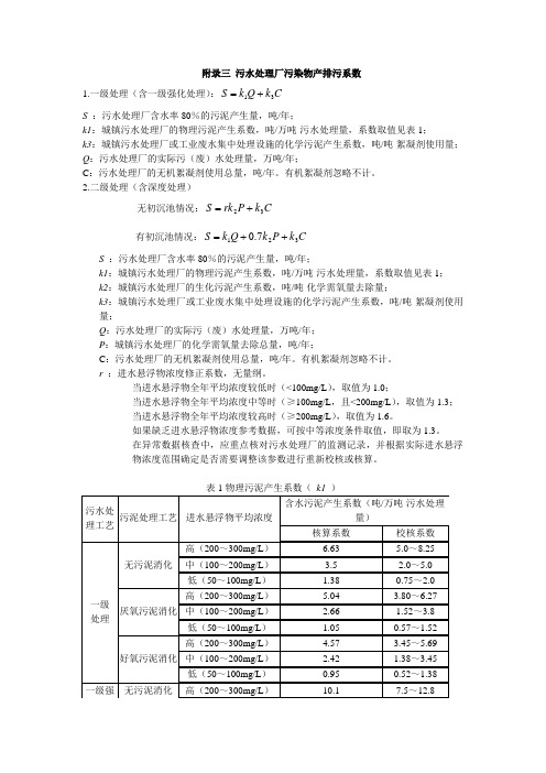 污水处理厂产排污系数