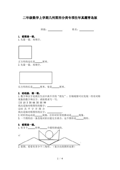 二年级数学上学期几何图形分类专项往年真题青岛版