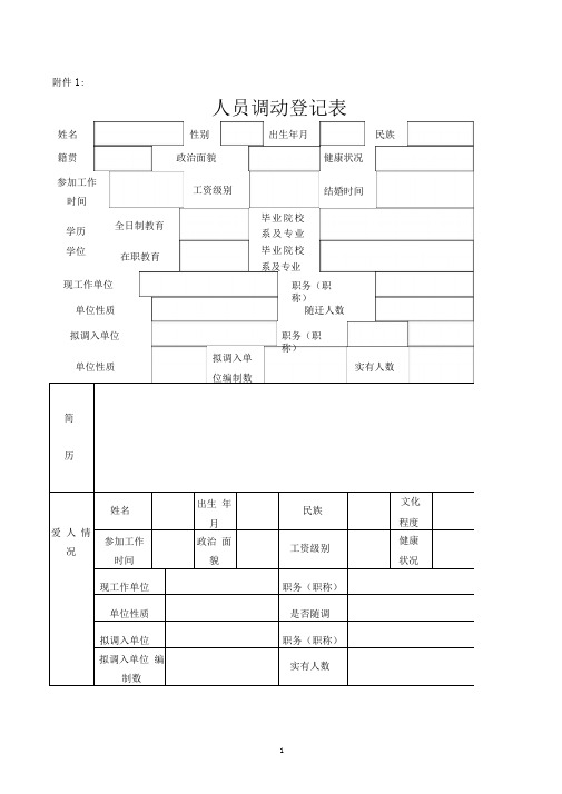 调动人员情况登记表