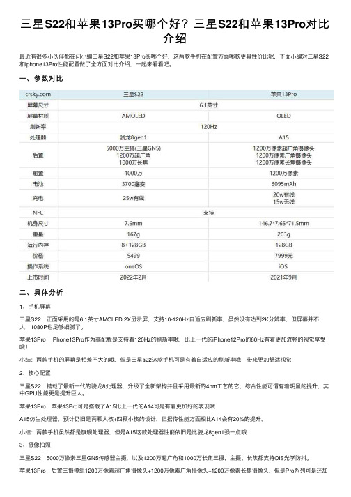 三星S22和苹果13Pro买哪个好？三星S22和苹果13Pro对比介绍