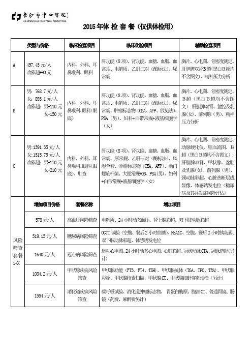 2015体检套餐