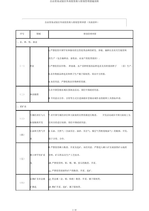 自由贸易试验区外商投资准入特别管理措施剖析