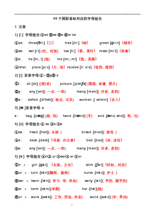 48个国际音标对应的字母组合及例词