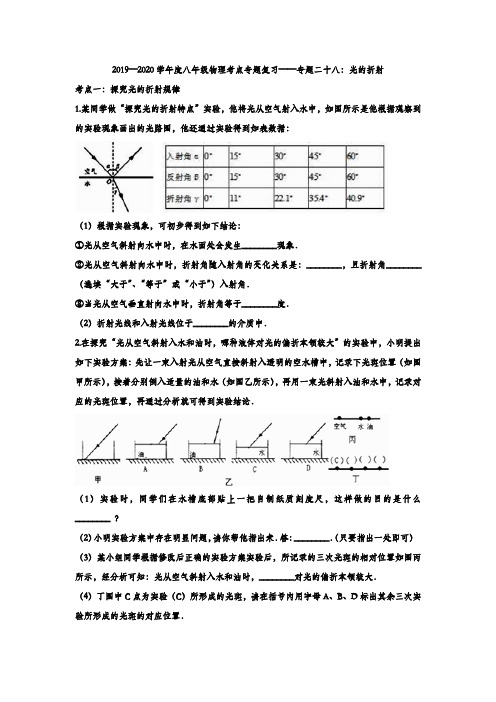 2019—2020学年八年级物理考点专题复习——专题二十八：光的折射