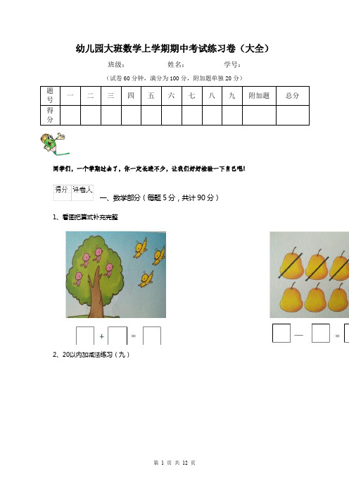 幼儿园大班数学上学期期中考试练习卷(大全)