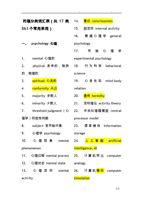 托福分类词汇表