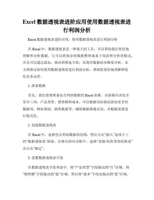 Excel数据透视表进阶应用使用数据透视表进行利润分析