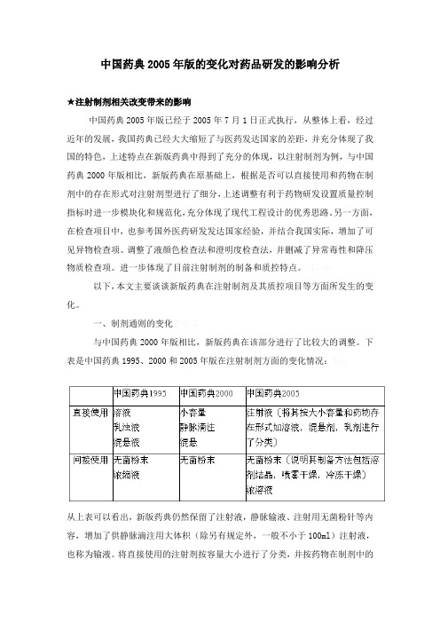 中国药典2005年版的变化对药品研发的影响分析