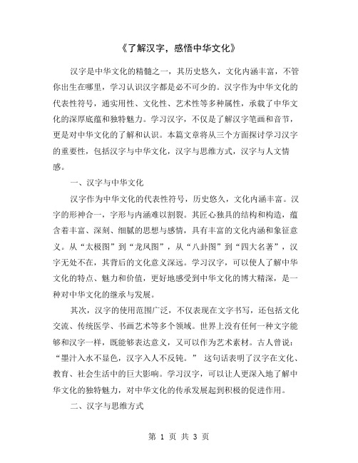 《了解汉字,感悟中华文化》