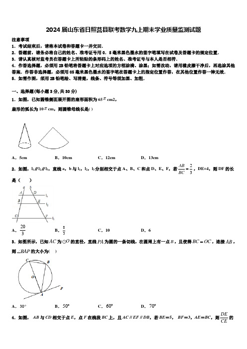 2024届山东省日照莒县联考数学九上期末学业质量监测试题含解析