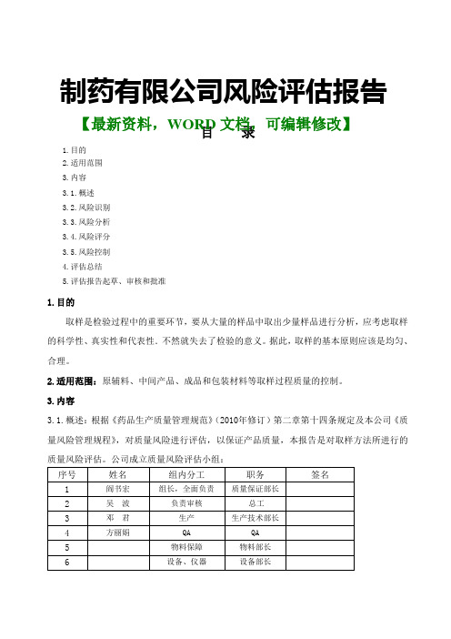 企业制药有限公司风险评估报告