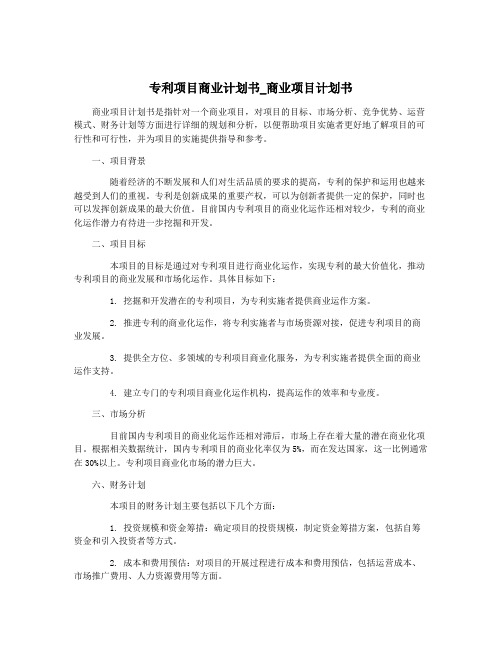 专利项目商业计划书_商业项目计划书