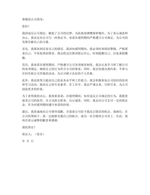 因缓刑向公司保证书