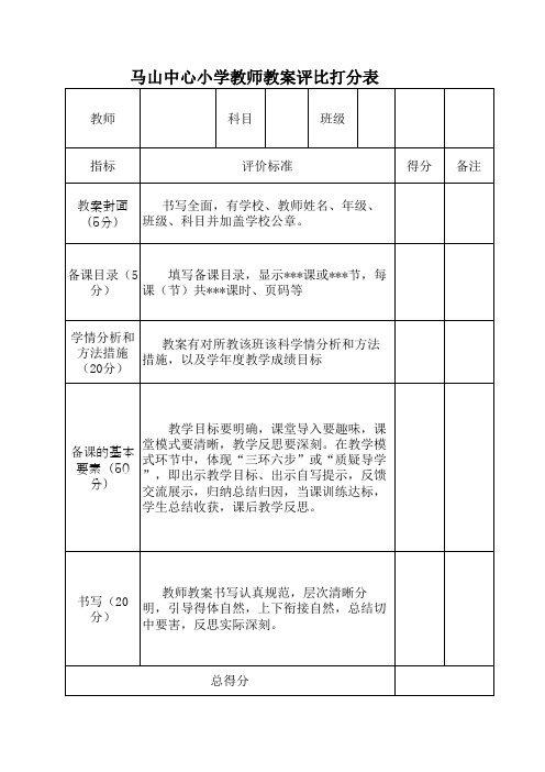 教案评比打分表