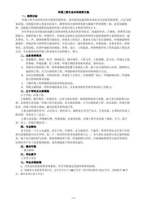 环境工程专业本科培养方案