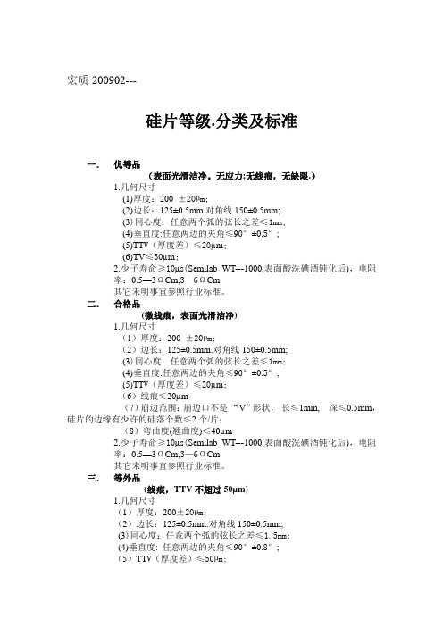 硅片等级标准