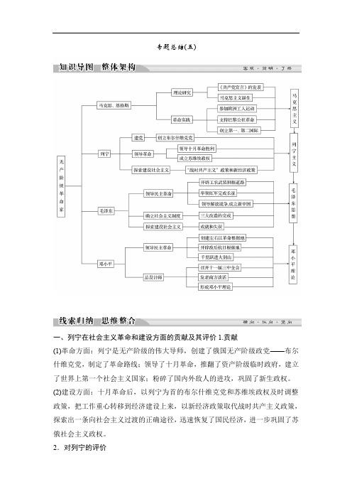 2019-2020学年高中历史人民版选修四文档：专题五 无产阶级革命家专题总结5 Word版含答案