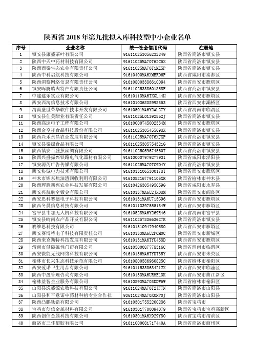 2018陕西中小企业名单