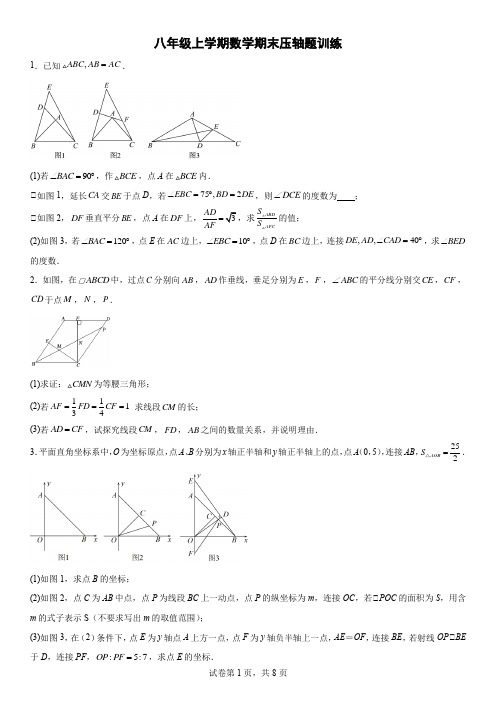 人教版八年级上册数学期末压轴题训练