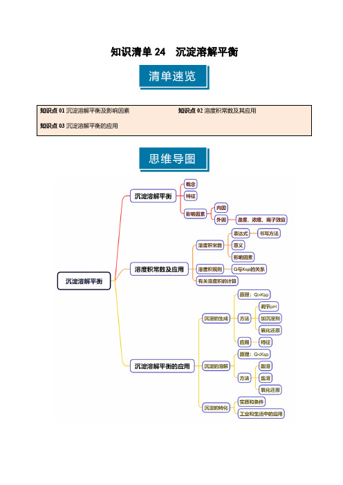 知识清单24沉淀溶解平衡-2025年高考化学一轮复习知识清单(新高考专用)(教师版)