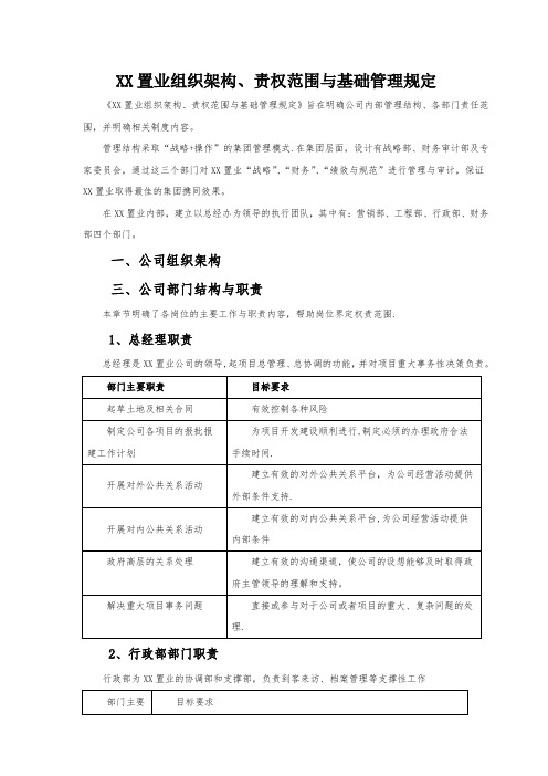 中小型房地产公司组织架构、职责范围与管理制度