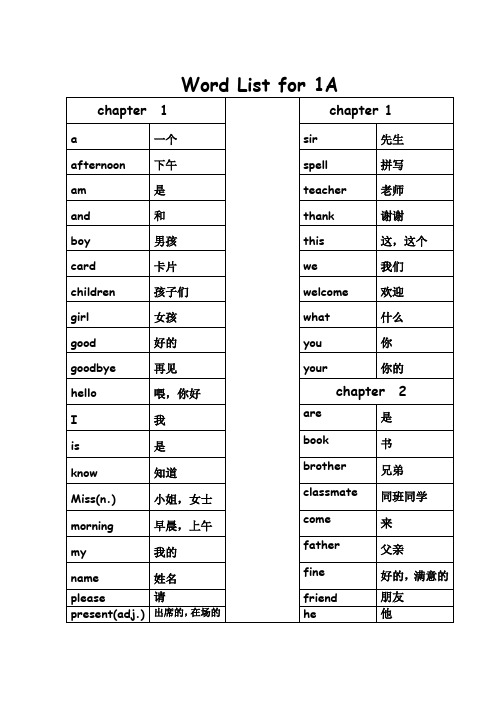 2017新版香港朗文WTE1A-6B全部单词汇总