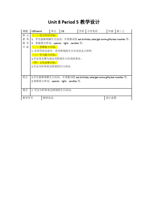 沪教牛津版(2024新版)三年级英语上册Unit 8 Period 5教学设计