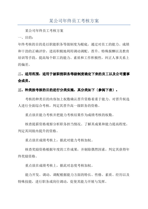 某公司年终员工考核方案