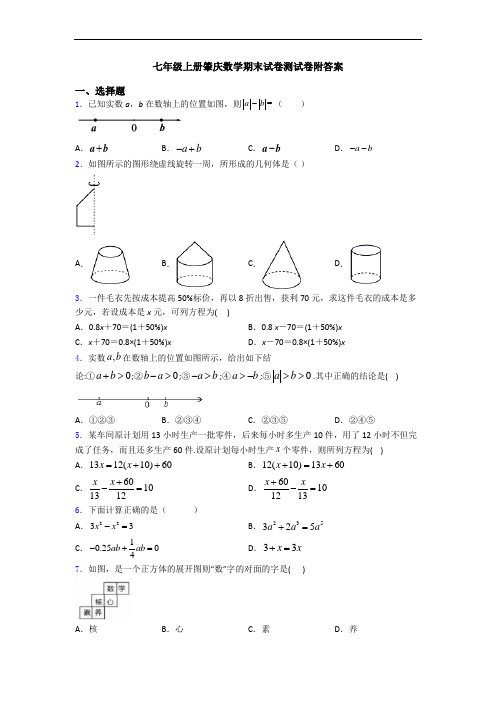 七年级上册肇庆数学期末试卷测试卷附答案