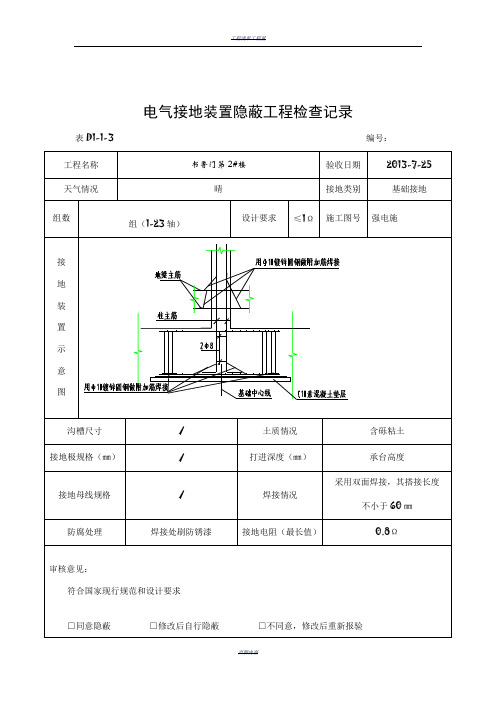 电气接地装置隐蔽工程检查记录