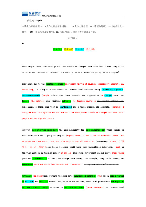 雅思5.5分 作文范文参考 游客高价收费