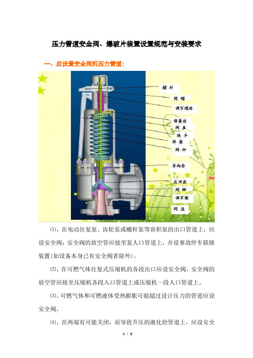 压力管道安全阀、爆破片装置设置规范与安装要求
