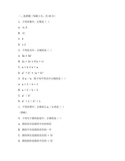 初中数学试卷模板七年级