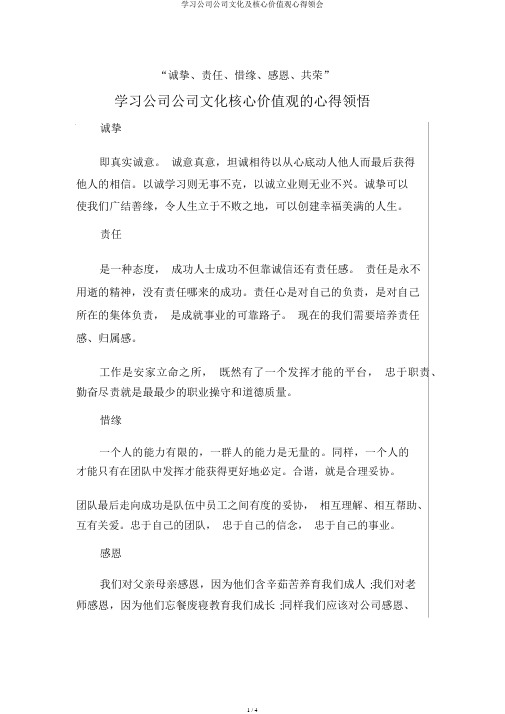 学习公司企业文化及核心价值观心得体会