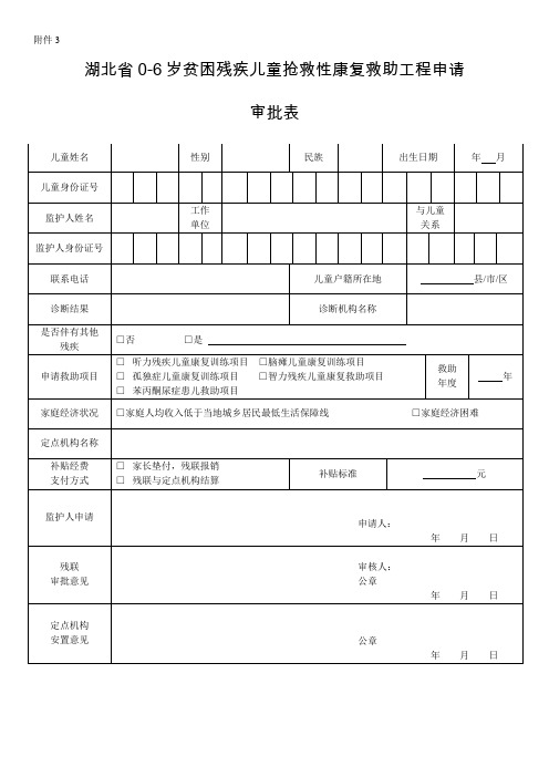 湖北省0-6岁残疾儿童项目审批表