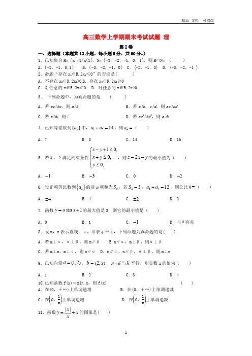 甘肃省2020-2021届高三数学上学期期末考试试题理