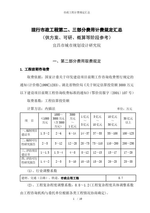 市政工程计费规定汇总