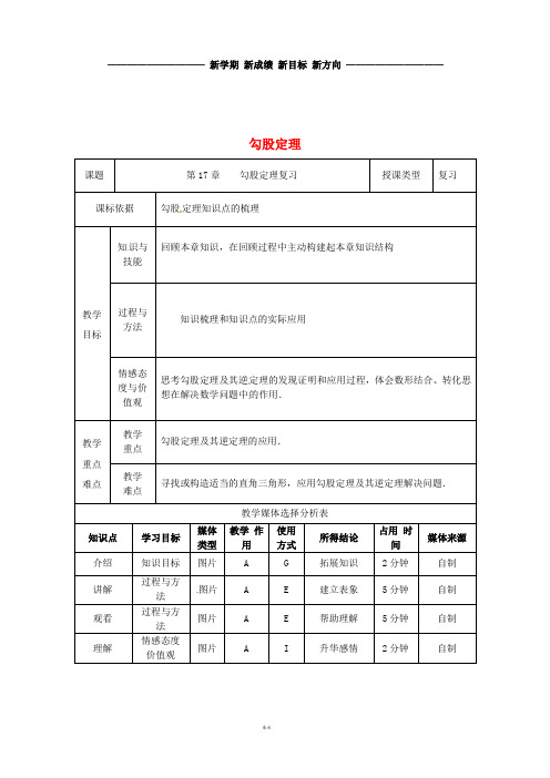 八年级数学下册 第17章 勾股定理复习教案 (新版)新人教版