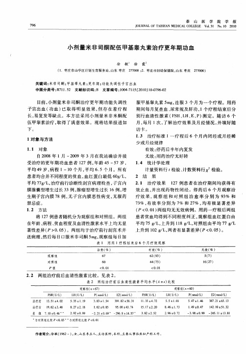 小剂量米非司酮配伍甲基睾丸素治疗更年期功血