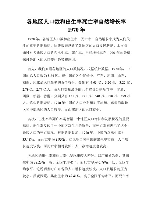 各地区人口数和出生率死亡率自然增长率1970年