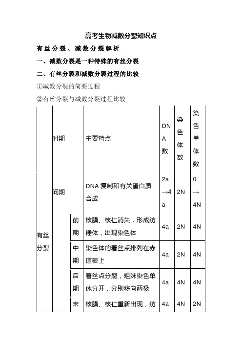 高考生物减数分裂知识点