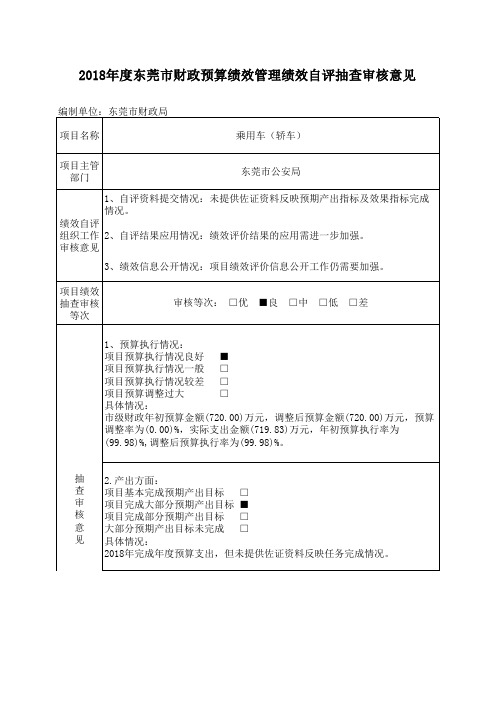 东莞市公安局_乘用车(轿车)自评抽查审核意见