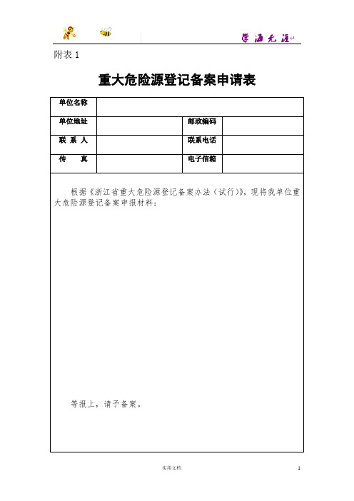 重大危险源登记备案申请表