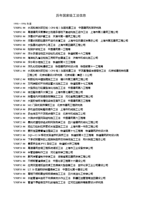 我国历年国家级工法信息