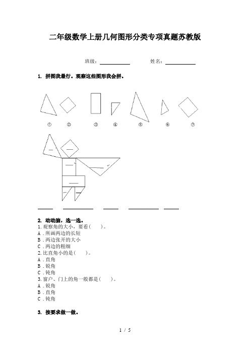 二年级数学上册几何图形分类专项真题苏教版