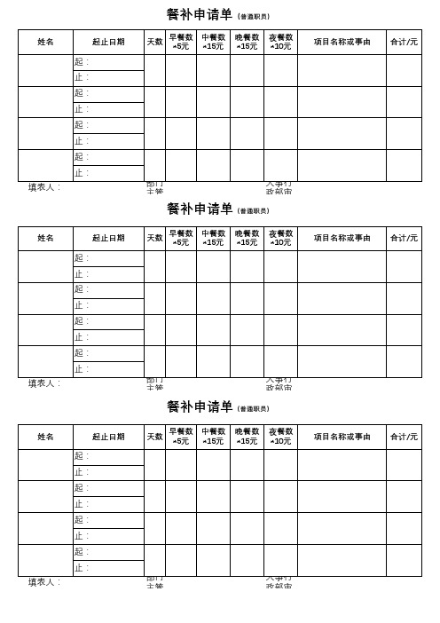 餐补申请单(普通职员、主管不同)